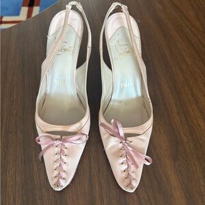 Rare 2004 Christian Louboutin Pink Satin Jekyll Crepe Pink Slingback Heel sz 38